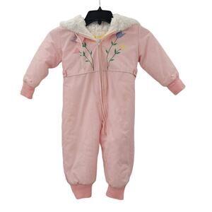 Tidykins Gold Collection VINTAGE one piece winter hoodie Full Zip Pink XL 24 mos